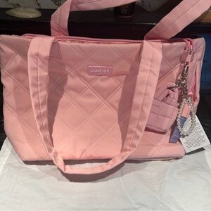 LANEIGE Pink Quilted Tote Bag + matching keychain with blue berry glowy balm